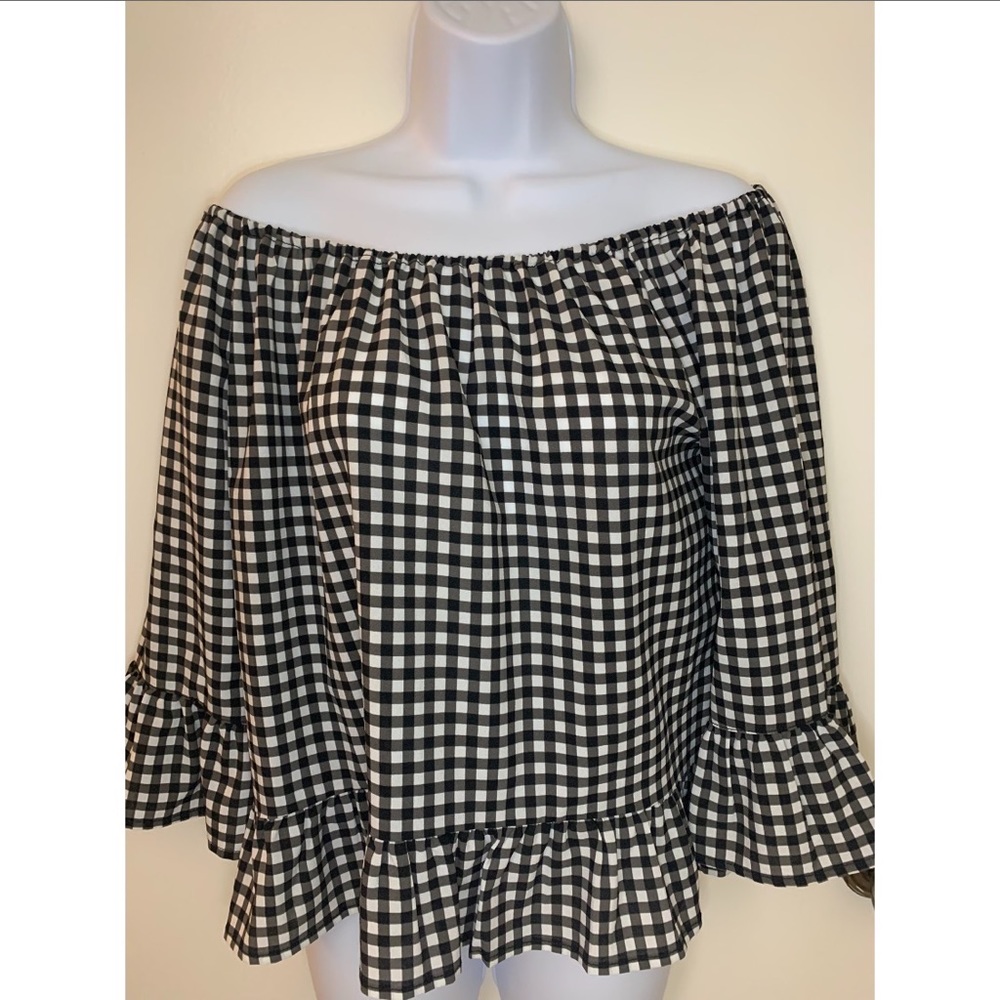Sanctuary Checkered Off The Shoulder Top (medium)
